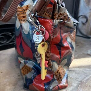 Fossil Key-Per Vinyl Coated Large Satchel Floral Tote Bag Handbag Purse retro